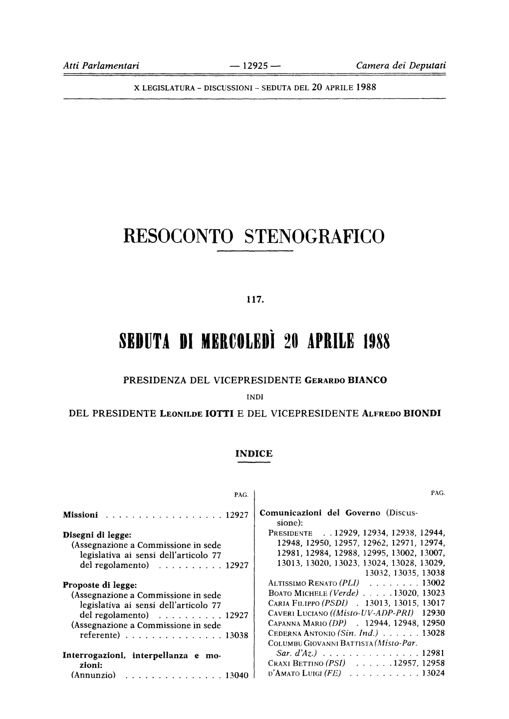 Seduta Di Mercoledi 20 Aprile 198 8