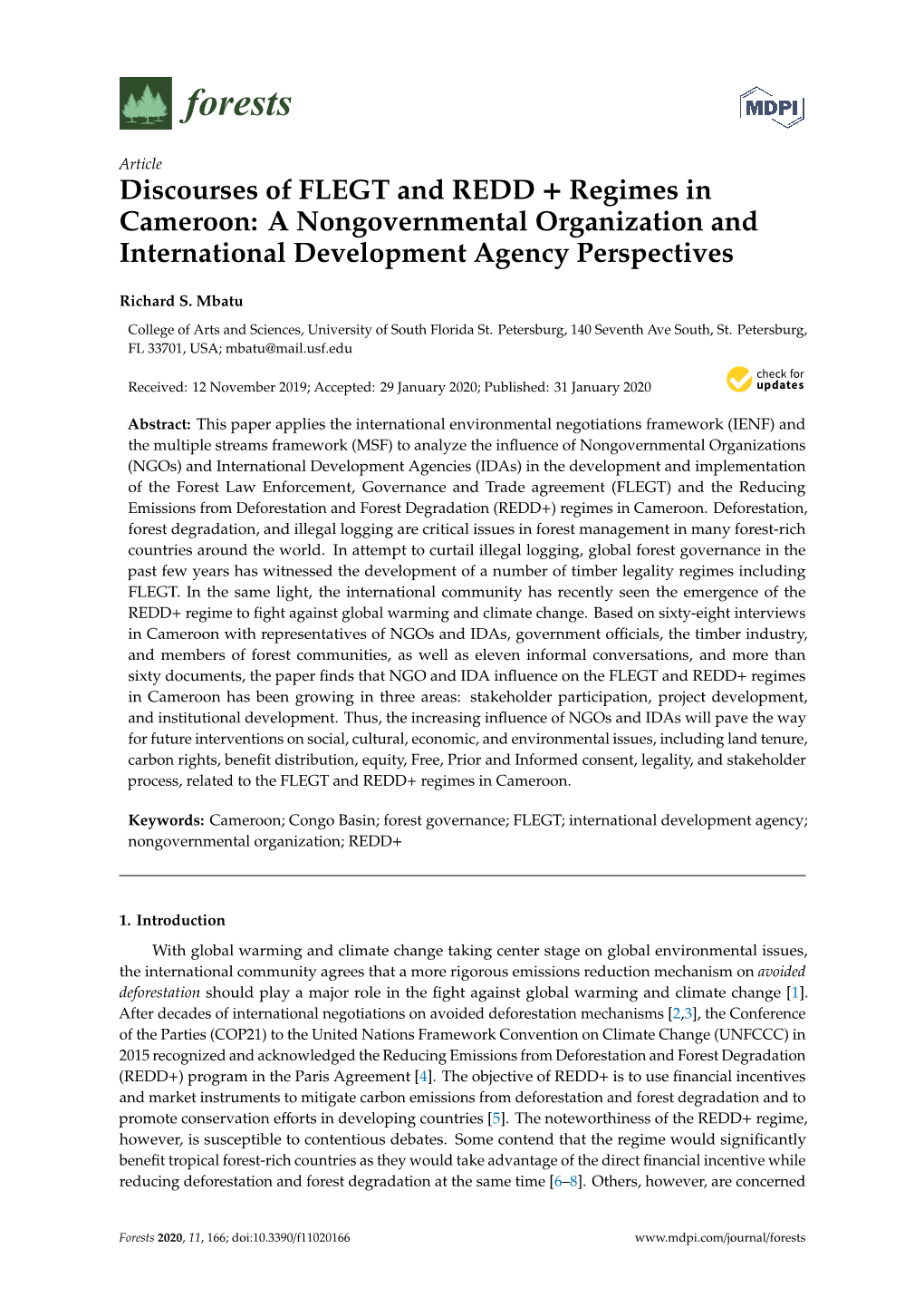 Discourses of FLEGT and REDD + Regimes in Cameroon: a Nongovernmental Organization and International Development Agency Perspectives
