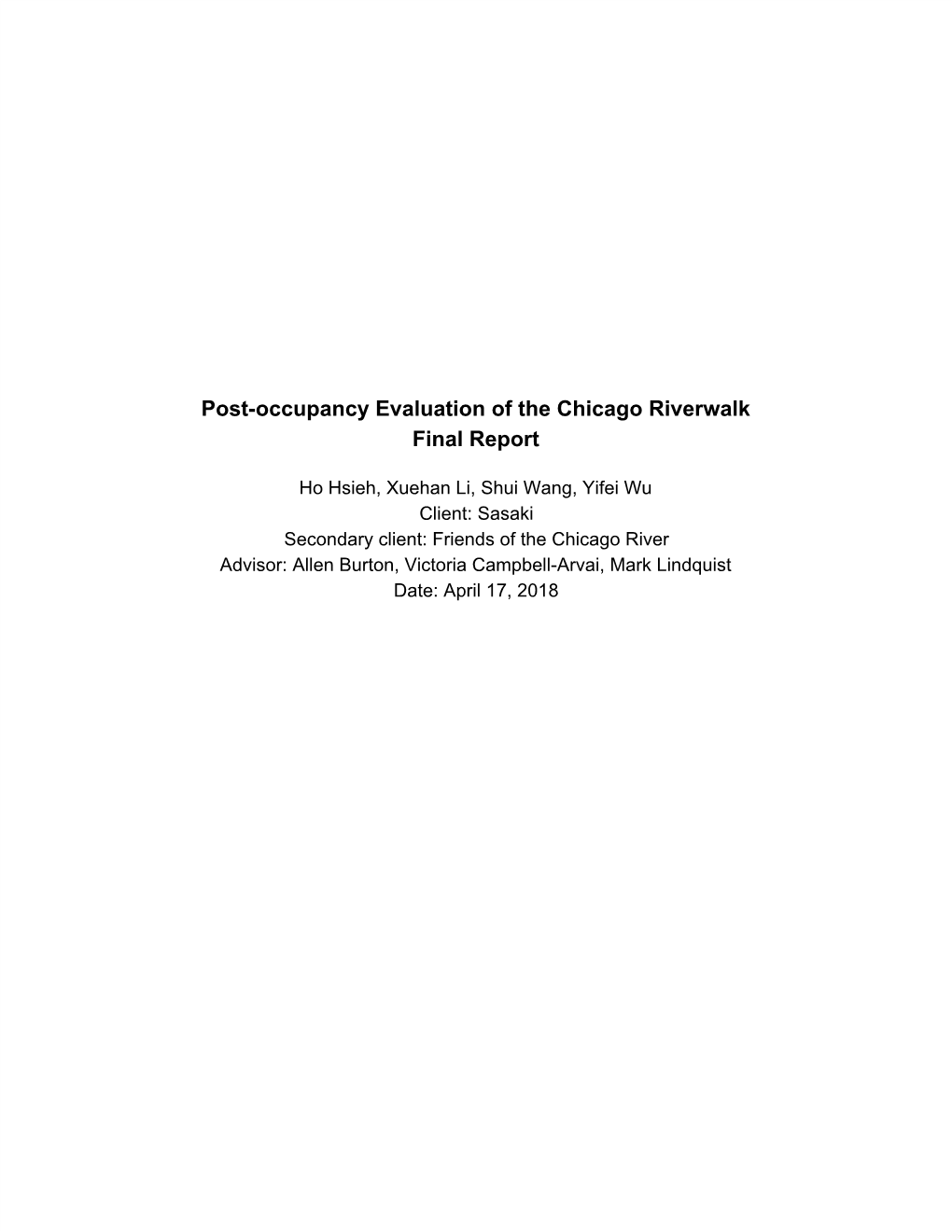 Post-Occupancy Evaluation of the Chicago Riverwalk Final Report