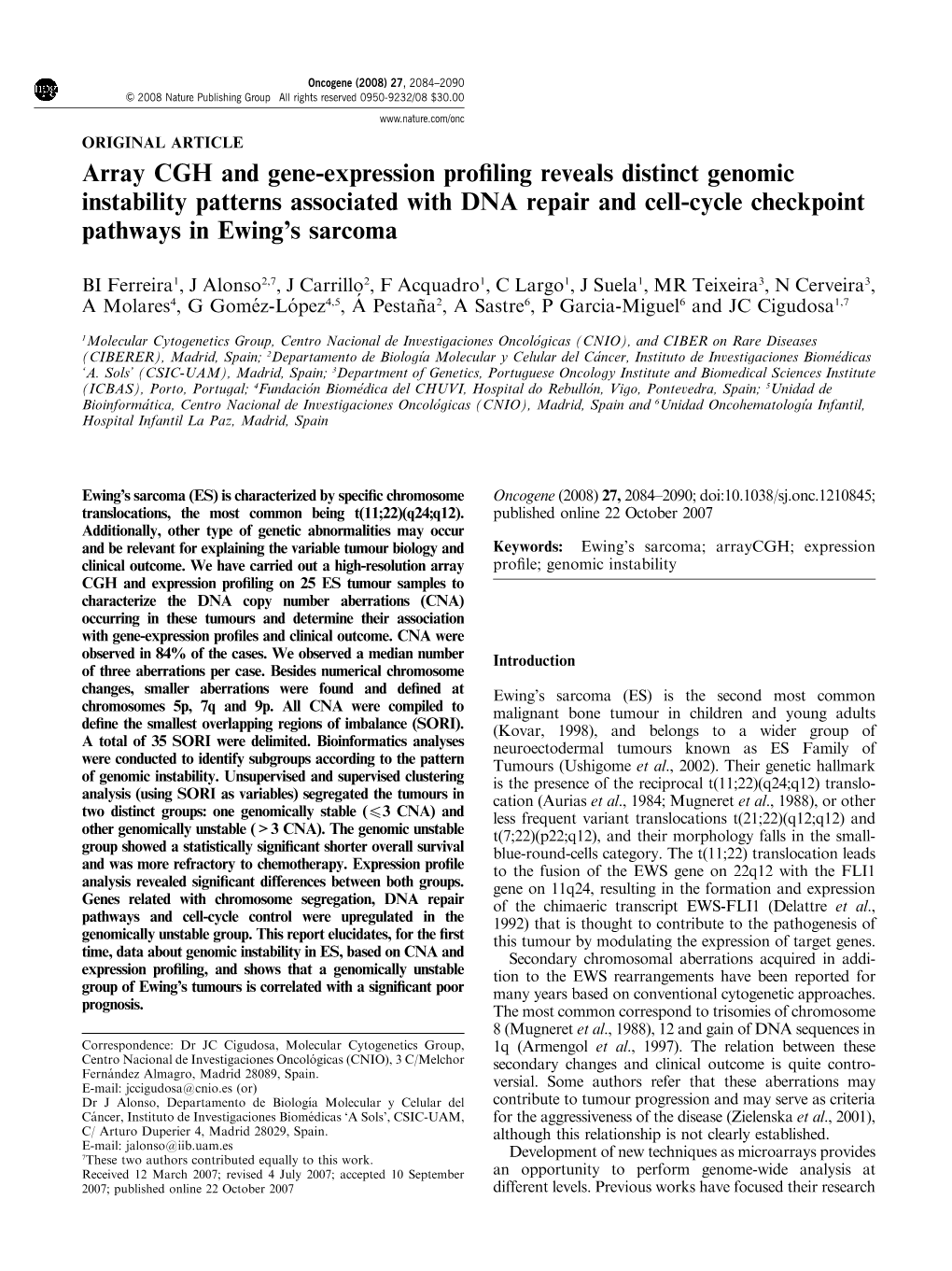 Array CGH and Gene-Expression Profiling Reveals Distinct Genomic