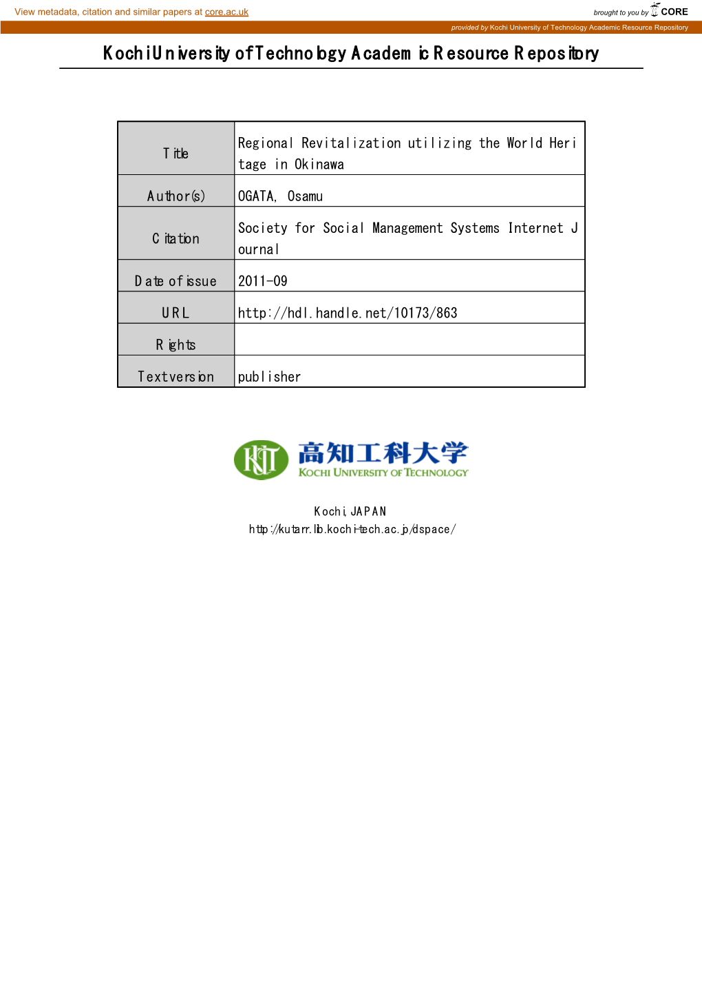 Kochi University of Technology Academic Resource Repository Kochi University of Technology Academic Resource Repository