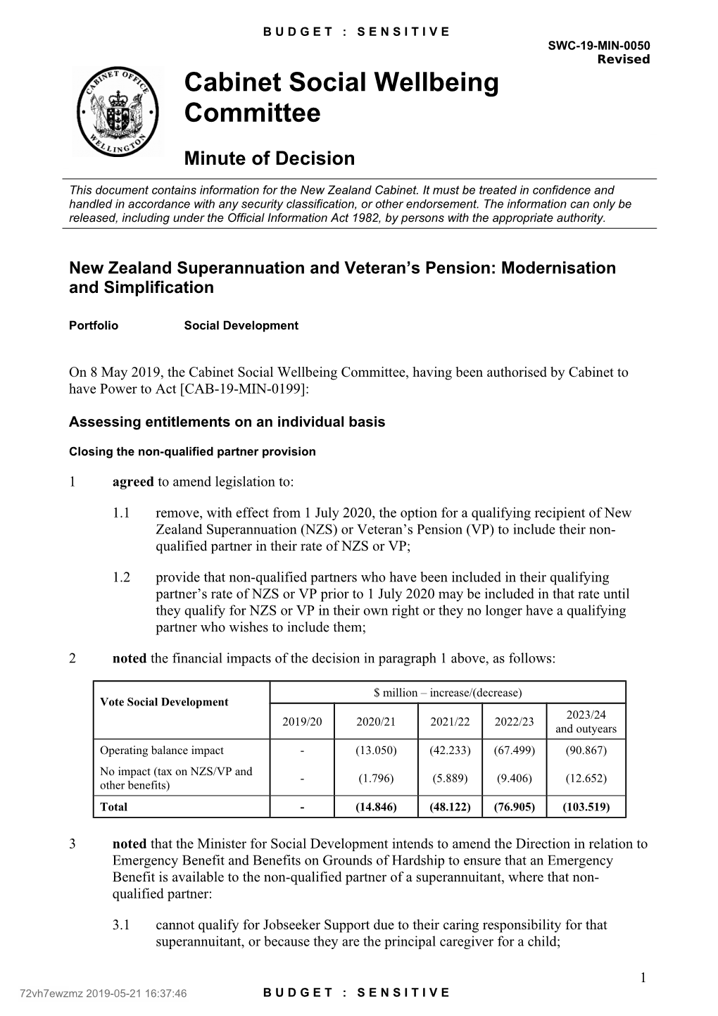 New Zealand Superannuation and Veteran’S Pension: Modernisation and Simplification