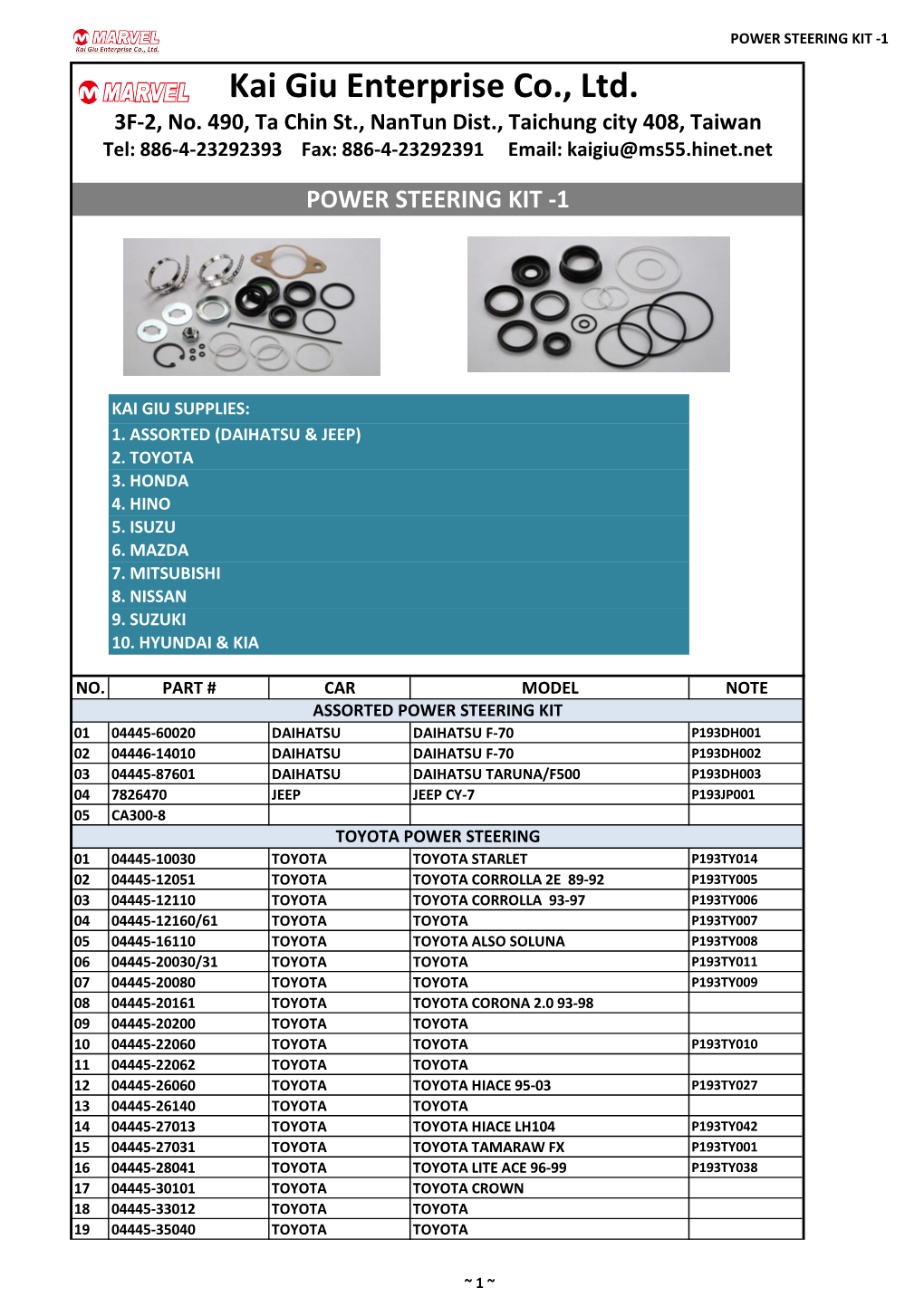 POWER STEERING KIT -1 Kai Giu Enterprise Co., Ltd