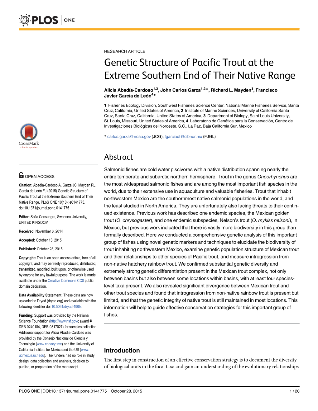Genetic Structure of Pacific Trout at the Extreme Southern End of Their Native Range