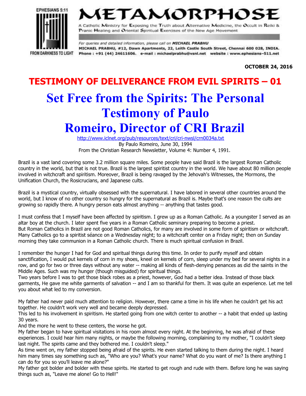 Testimony of Deliverance from Evil Spirits 01