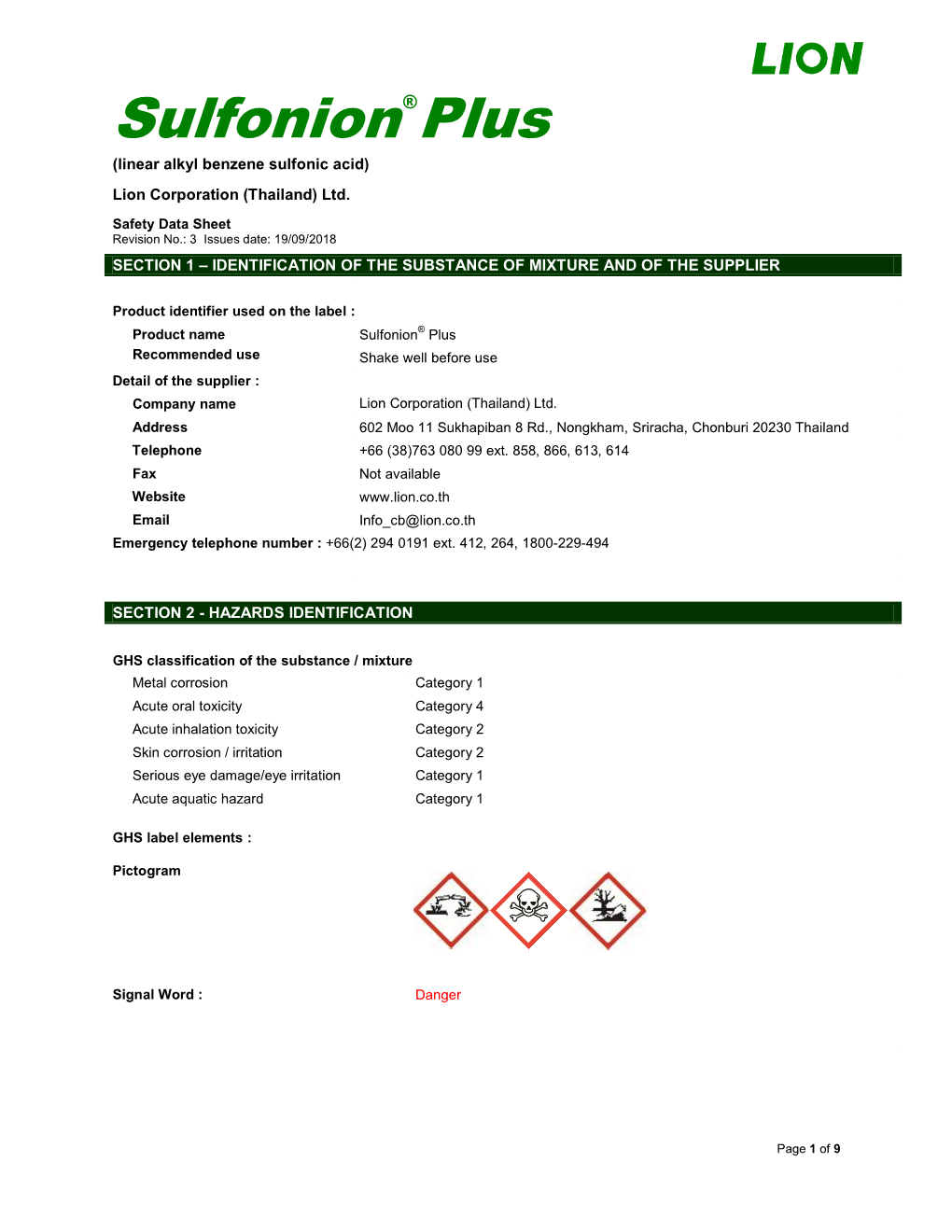 Sulfonion Plus (Linear Alkyl Benzene Sulfonic Acid)