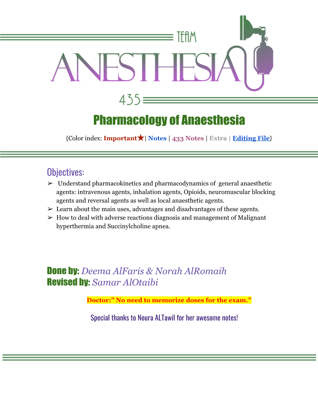 Pharmacology of Anaesthesia