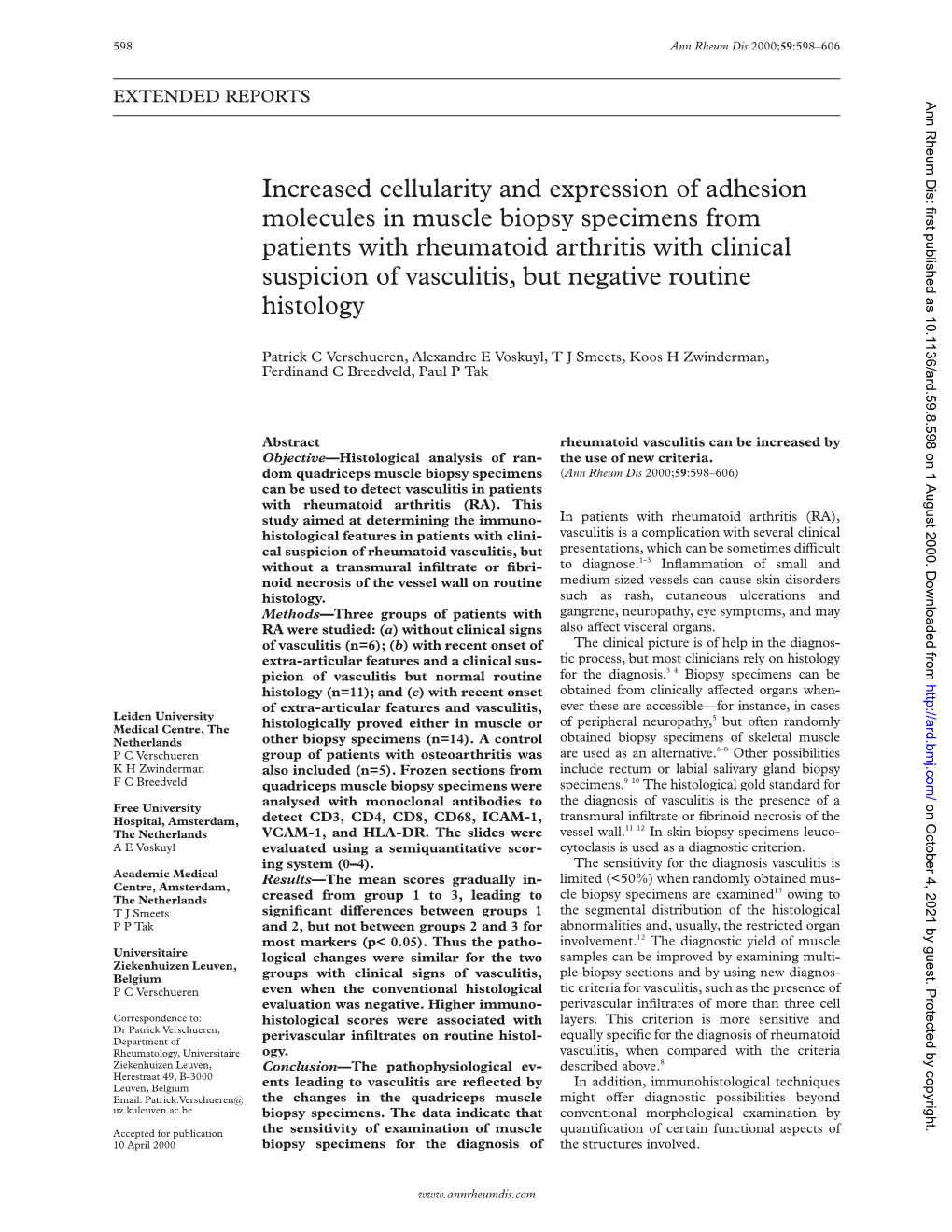 Increased Cellularity and Expression of Adhesion Molecules in Muscle