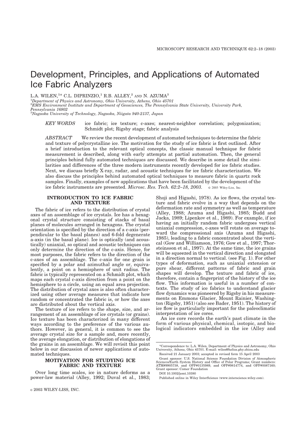 Development, Principles, and Applications of Automated Ice Fabric Analyzers