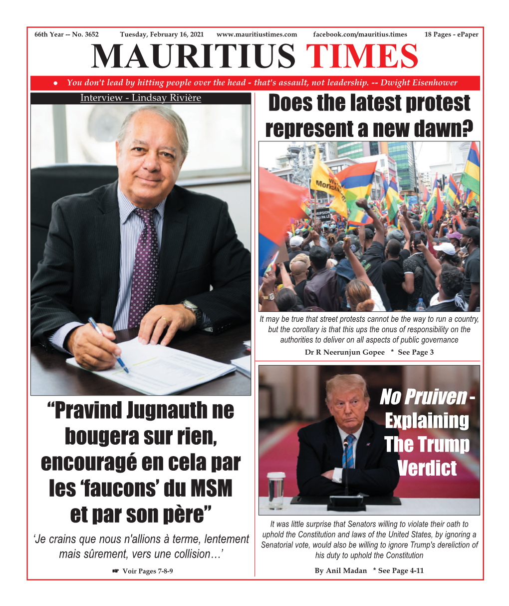 Mauritius Times Epaper Tuesday 16 February 2021