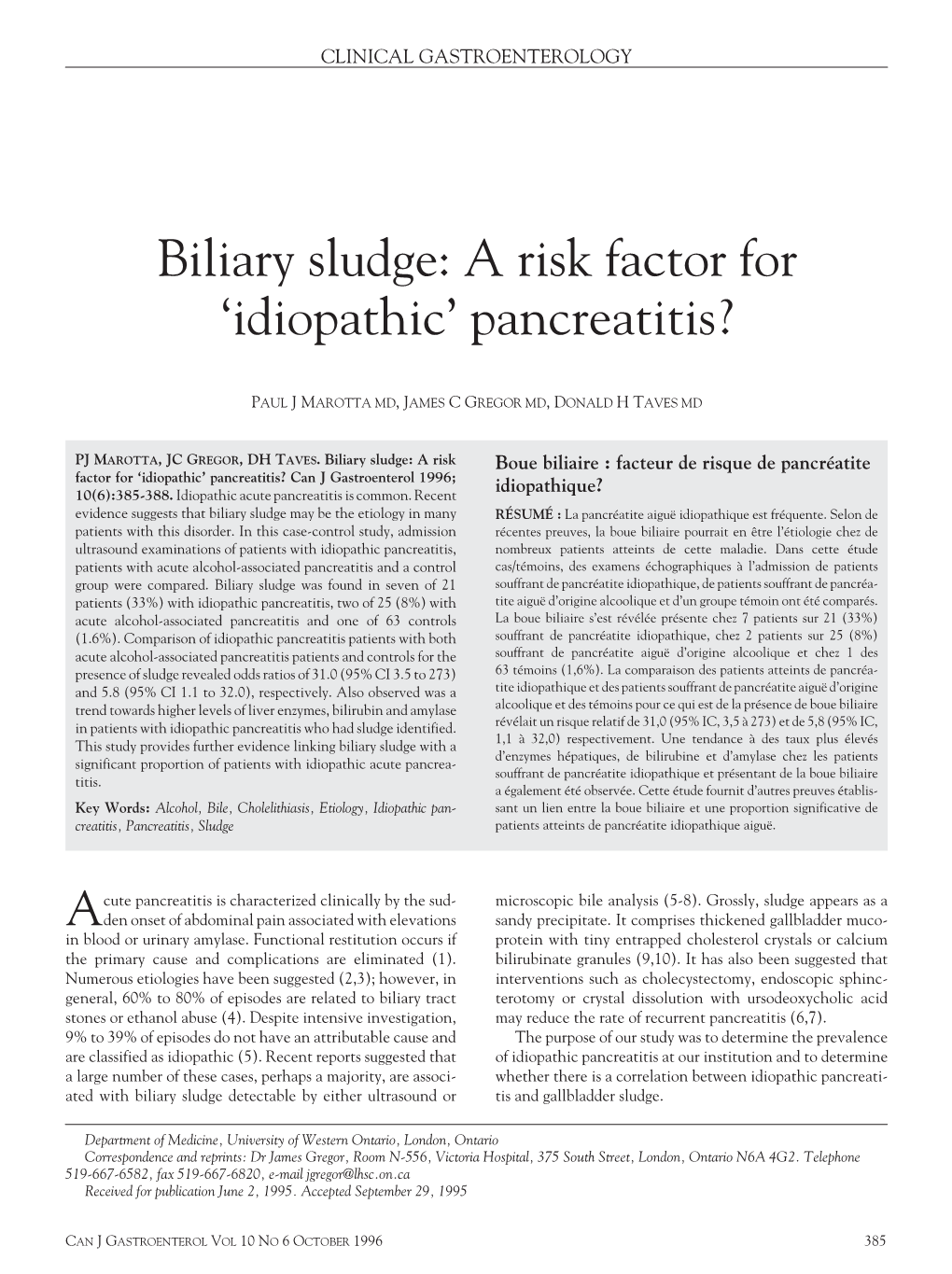 Biliary Sludge: a Risk Factor for ‘Idiopathic’ Pancreatitis?