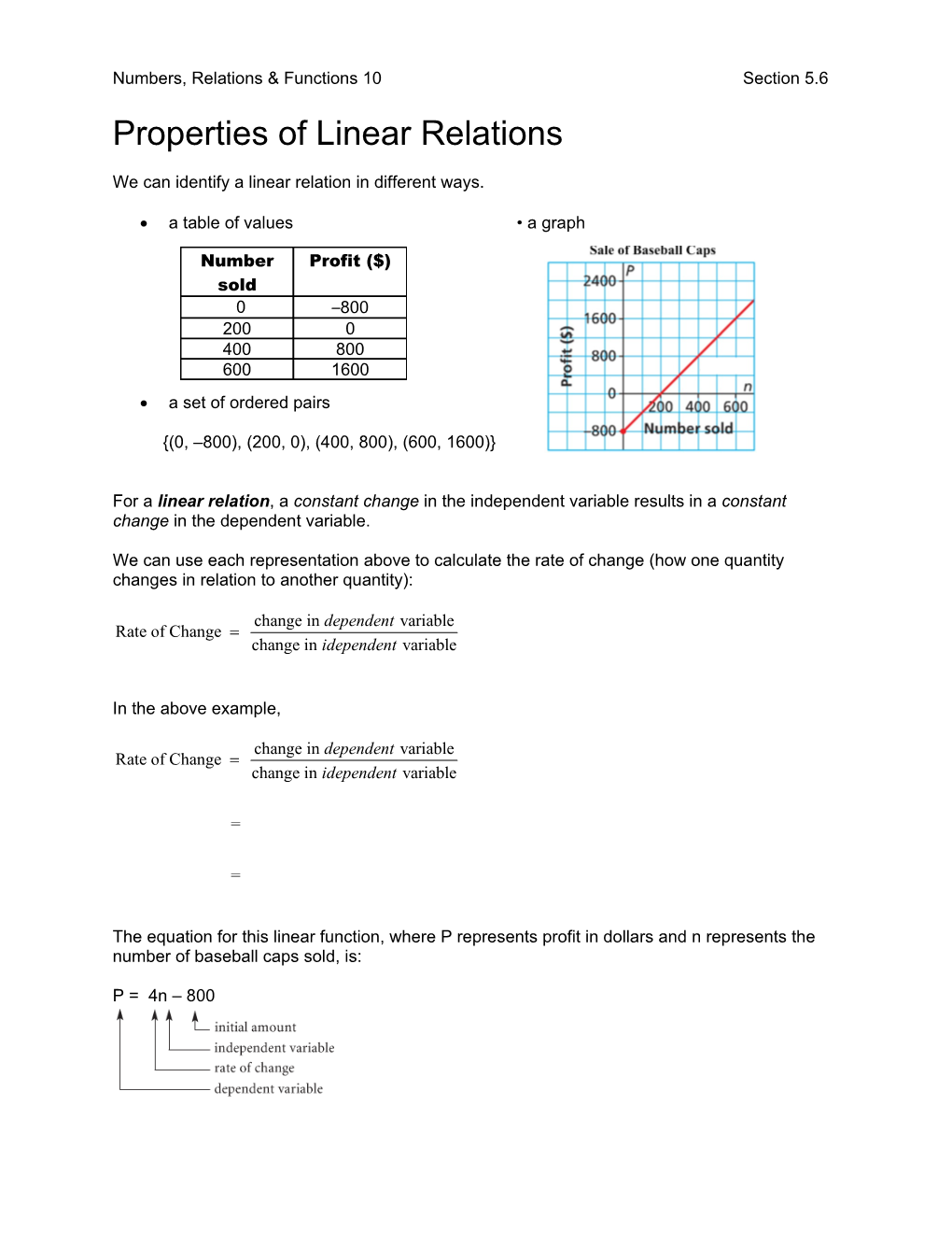 Numbers, Relations & Functions 10 Section 5.6