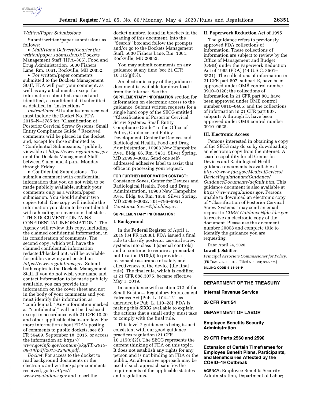 Federal Register/Vol. 85, No. 86/Monday, May 4, 2020/Rules And