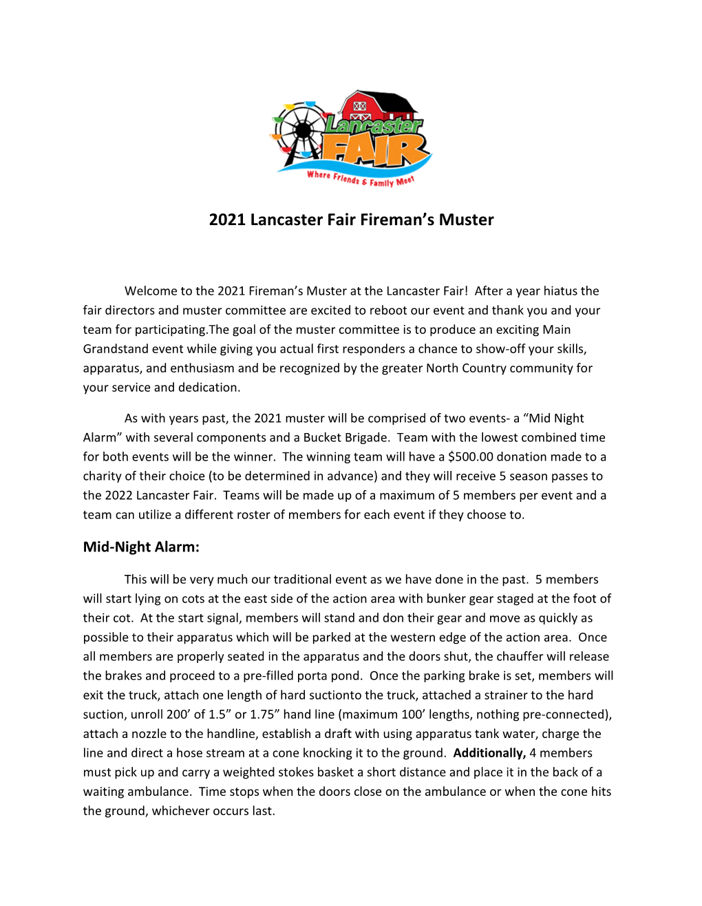 2021 Fireman's Muster Rules