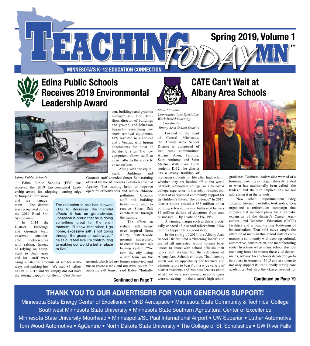 TEACHING Spring 2019, Volume 1 Edina Public Schools Receives