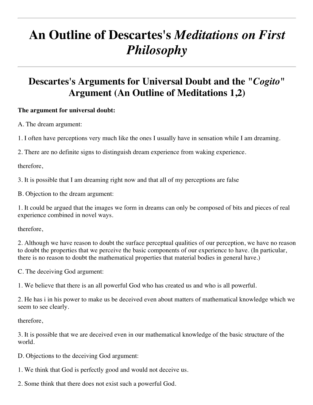 An Outline of Descartes's Meditations on First Philosophy.Pdf