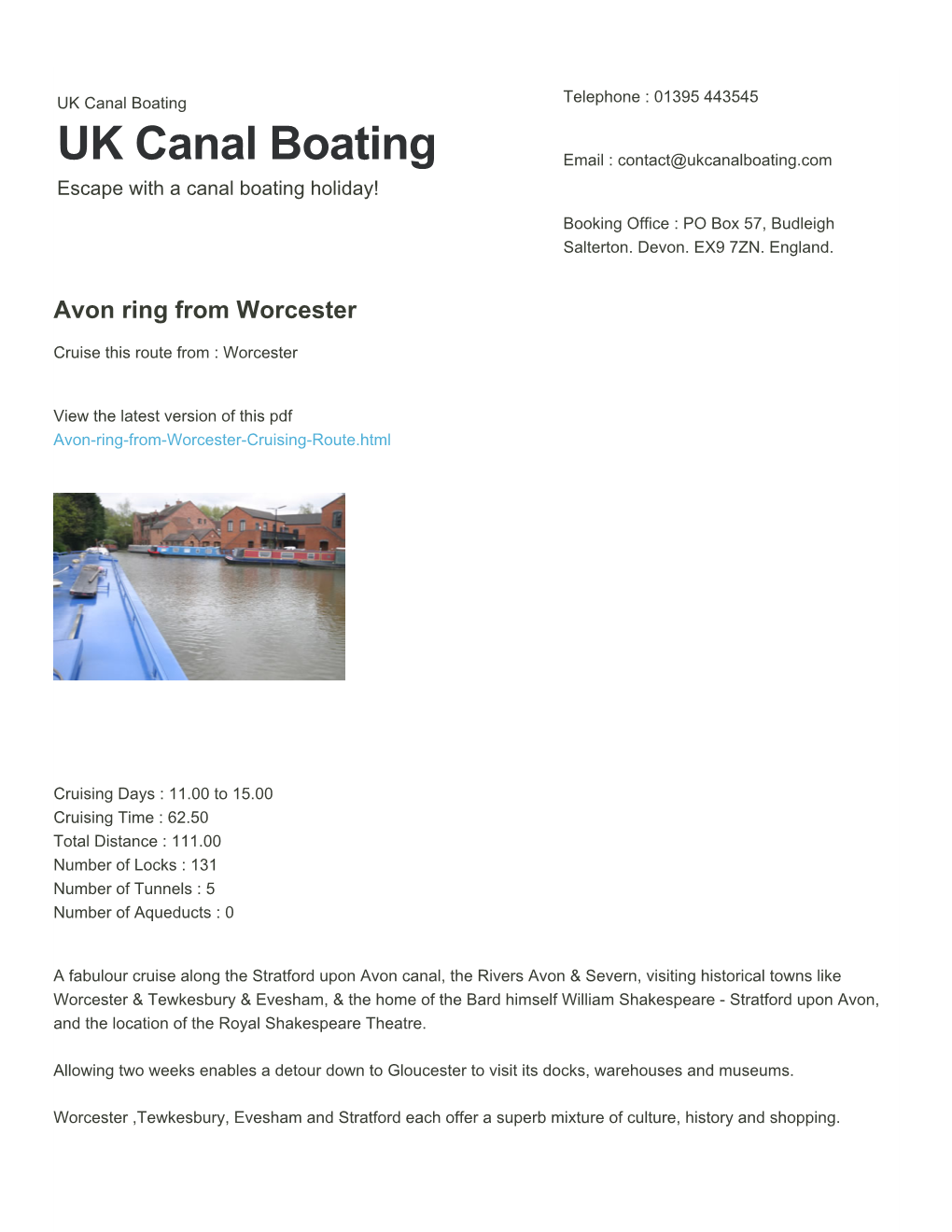Avon Ring from Worcester | UK Canal Boating