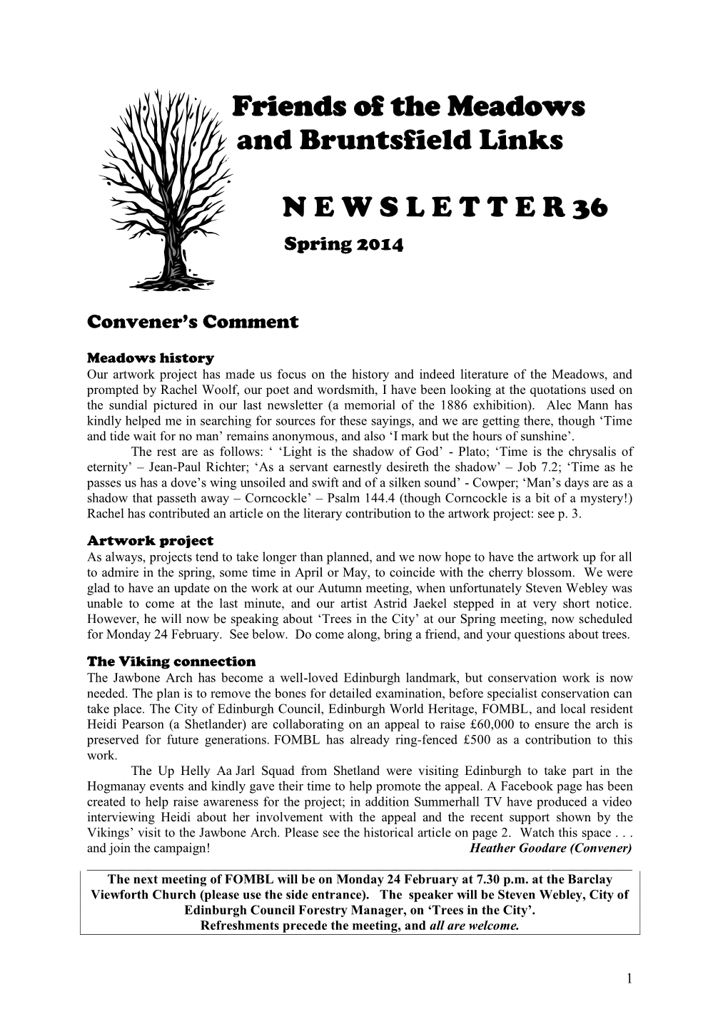 Newsletter No. 36, Spring 2014