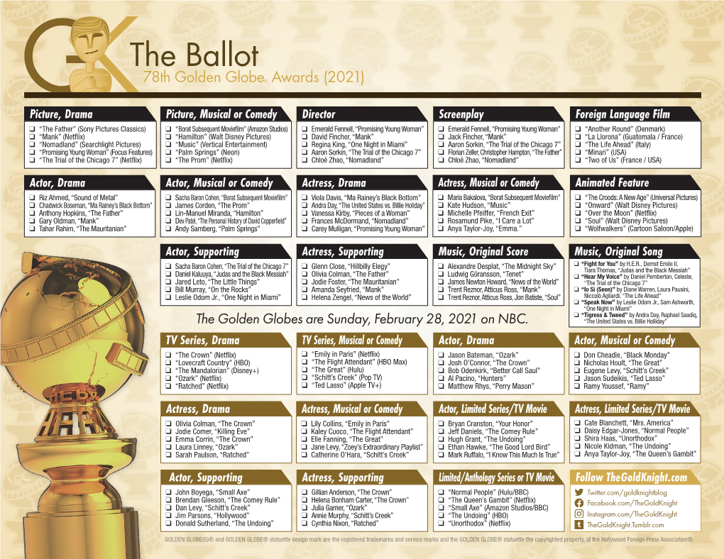 Golden Globes Ballot