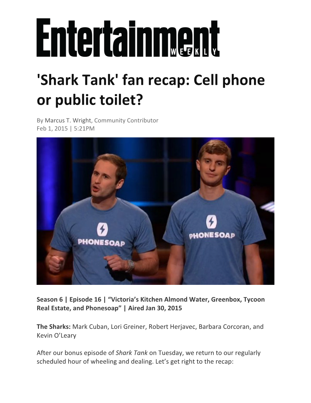 Shark Tank' Fan Recap: Cell Phone Or Public Toilet?