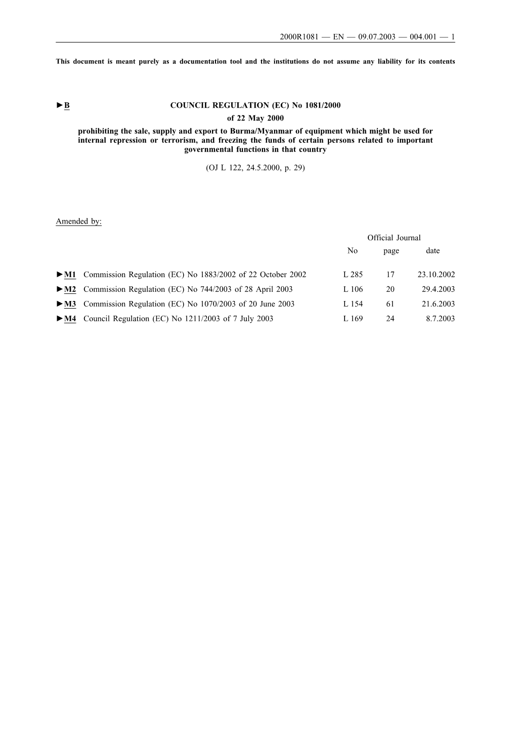 2000R1081 — En — 09.07.2003 — 004.001 — 1 B Council