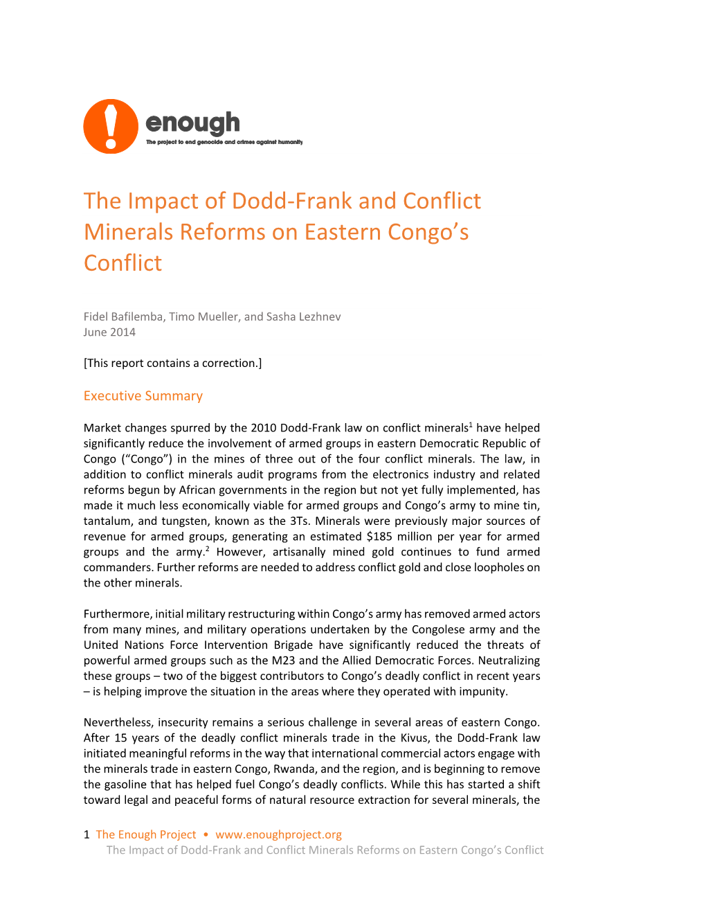 The Impact of Dodd-Frank and Conflict Minerals Reforms on Eastern Congo’S Conflict