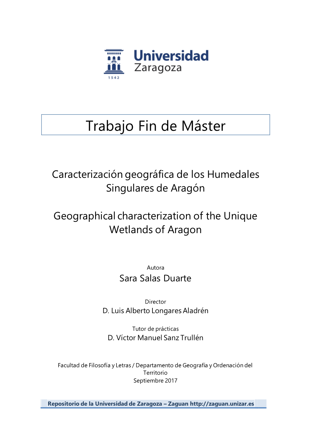 Caracterización Geográfica De Los Humedales Singulares De Aragón
