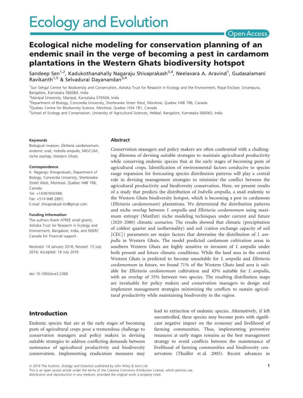 Ecological Niche Modeling for Conservation Planning of An