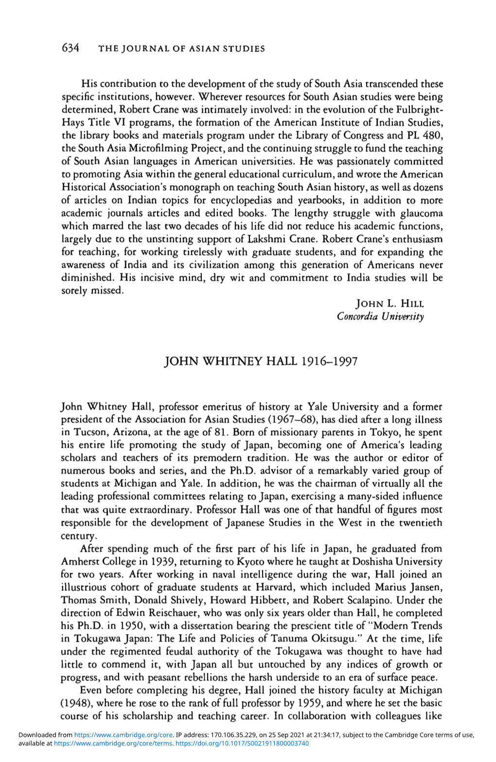 John Whitney Hall 1916-1997