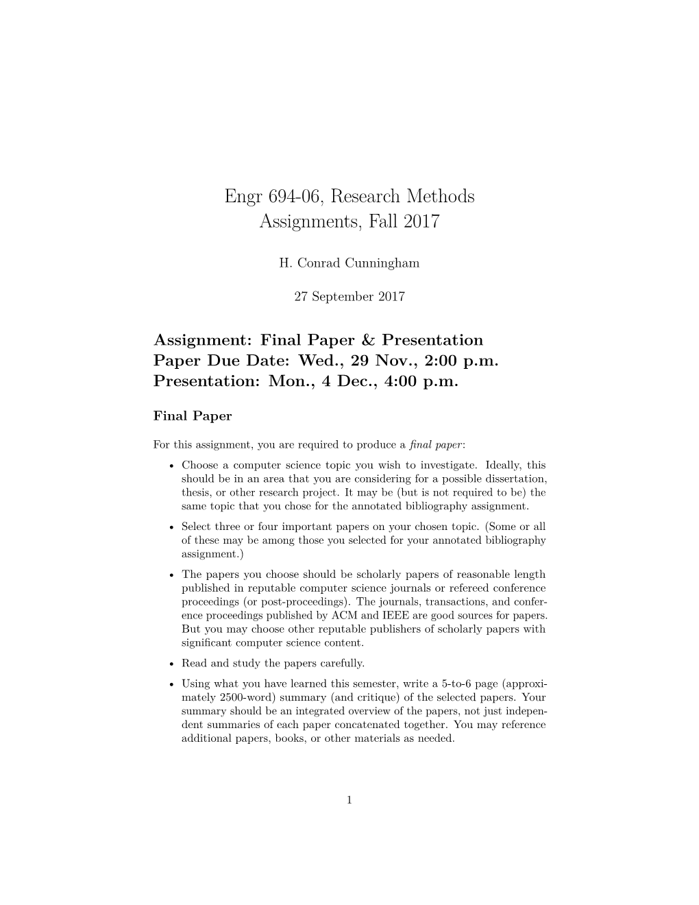 Engr 694-06, Research Methods Assignments, Fall 2017