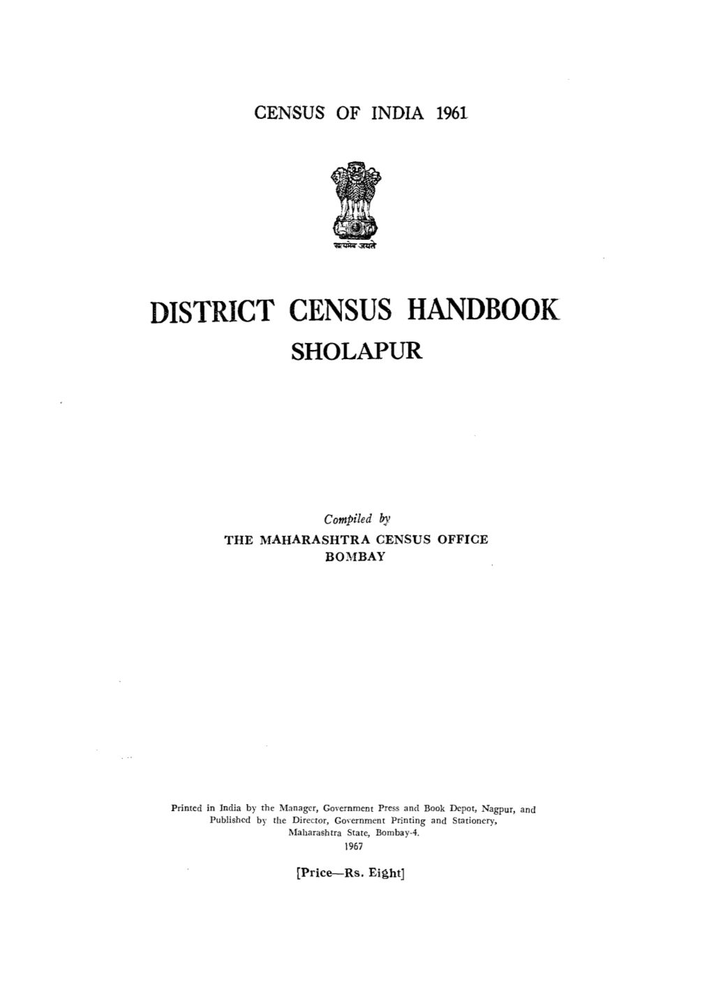 District Census Handbook, Sholapur