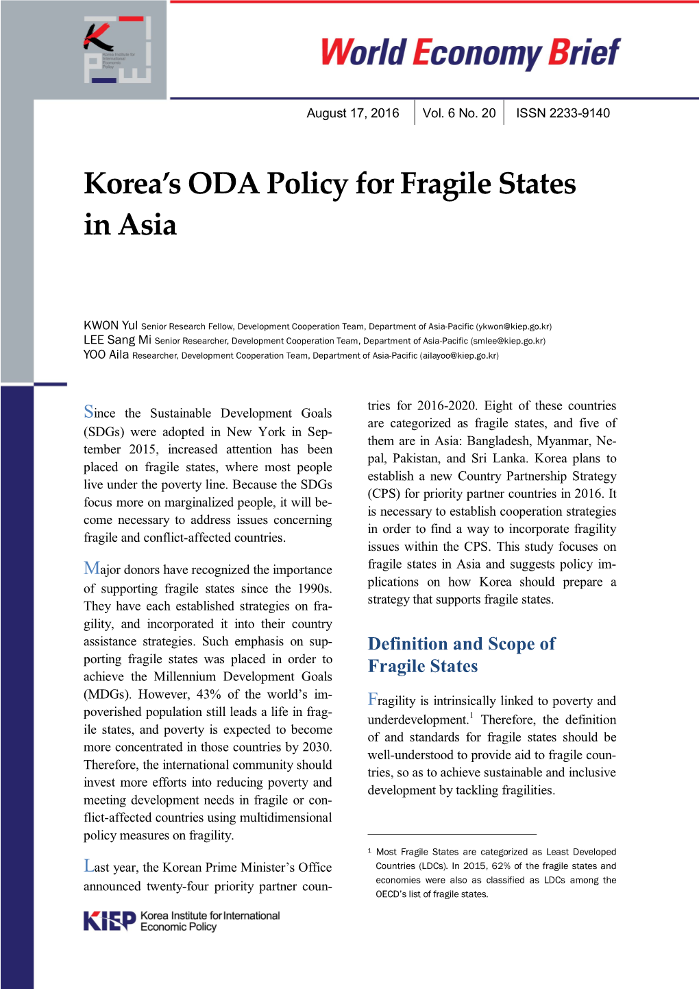 Korea's ODA Policy for Fragile States in Asia