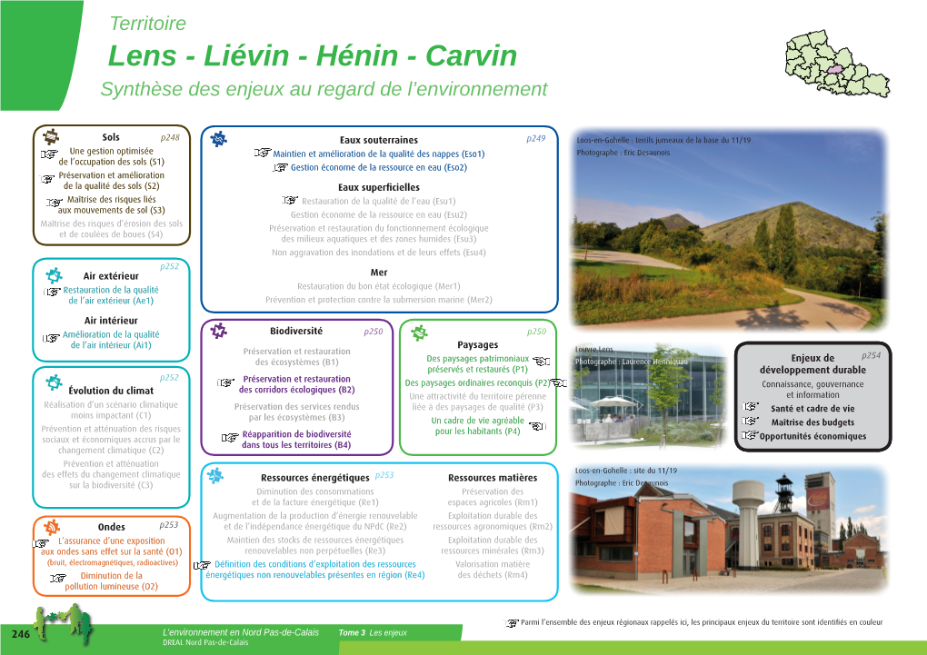 Lens - Liévin - Hénin - Carvin Synthèse Des Enjeux Au Regard De L’Environnement