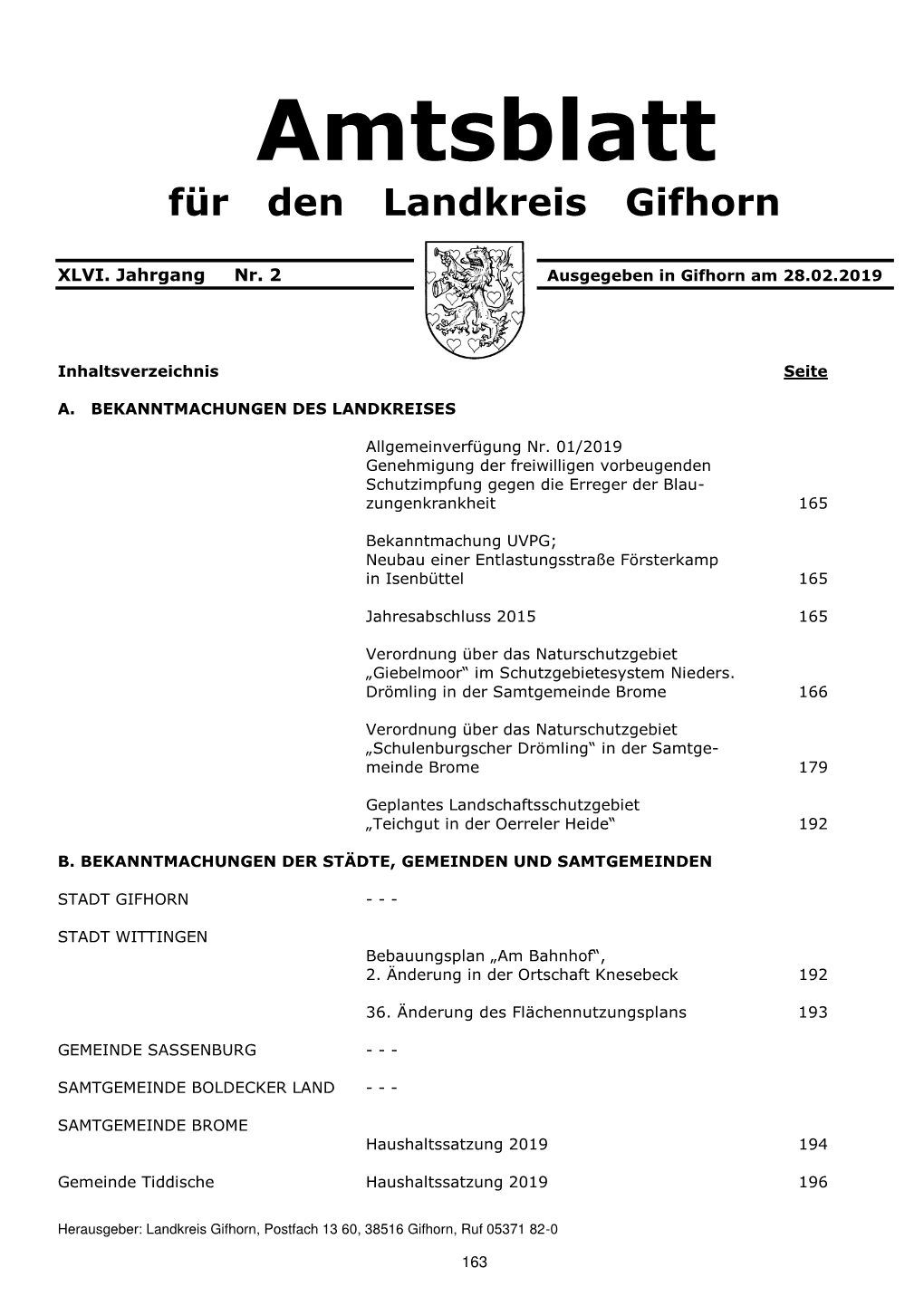 Amtsblatt Für Den Landkreis Gifhorn