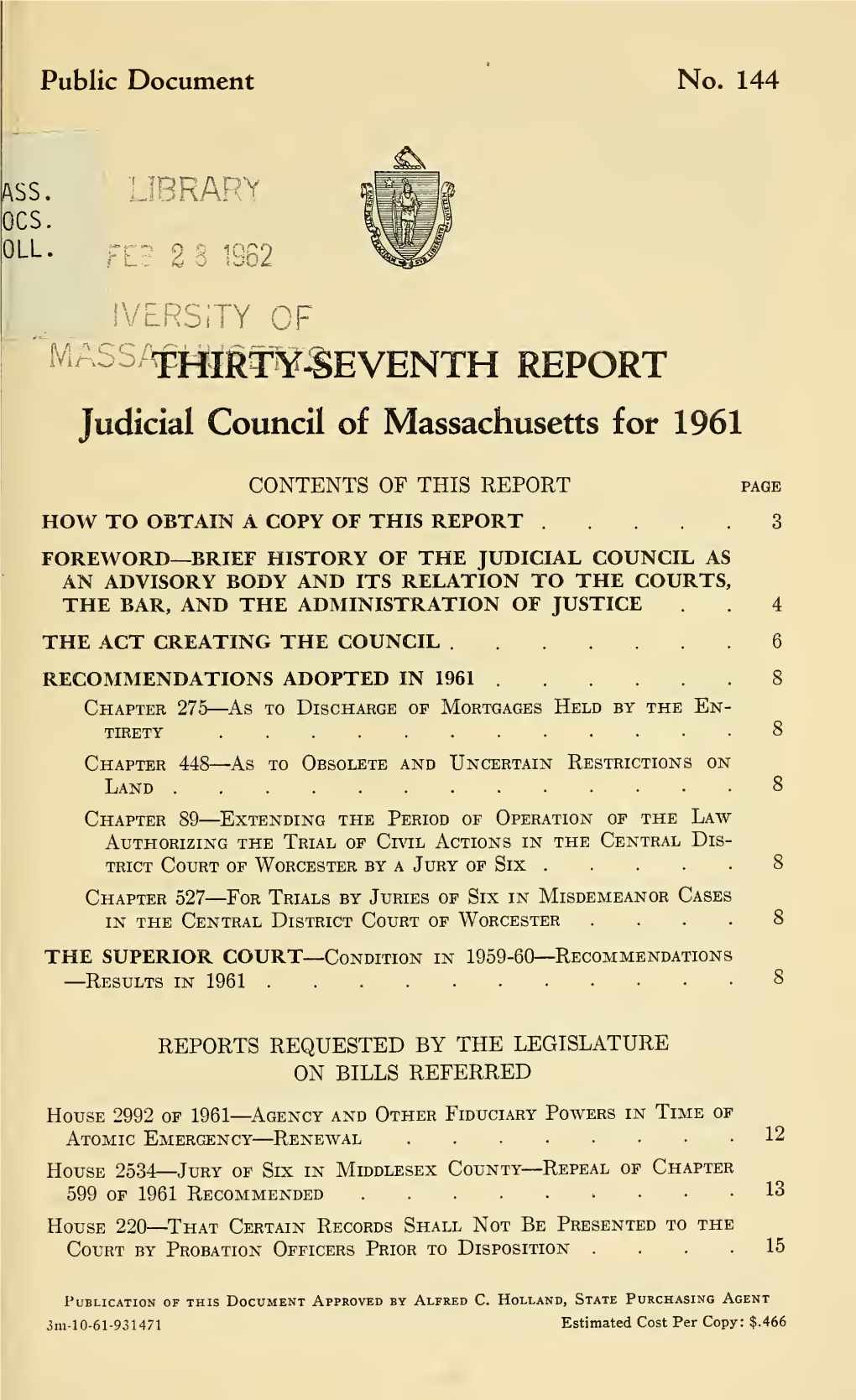 Report of the Judicial Council of Massachusetts