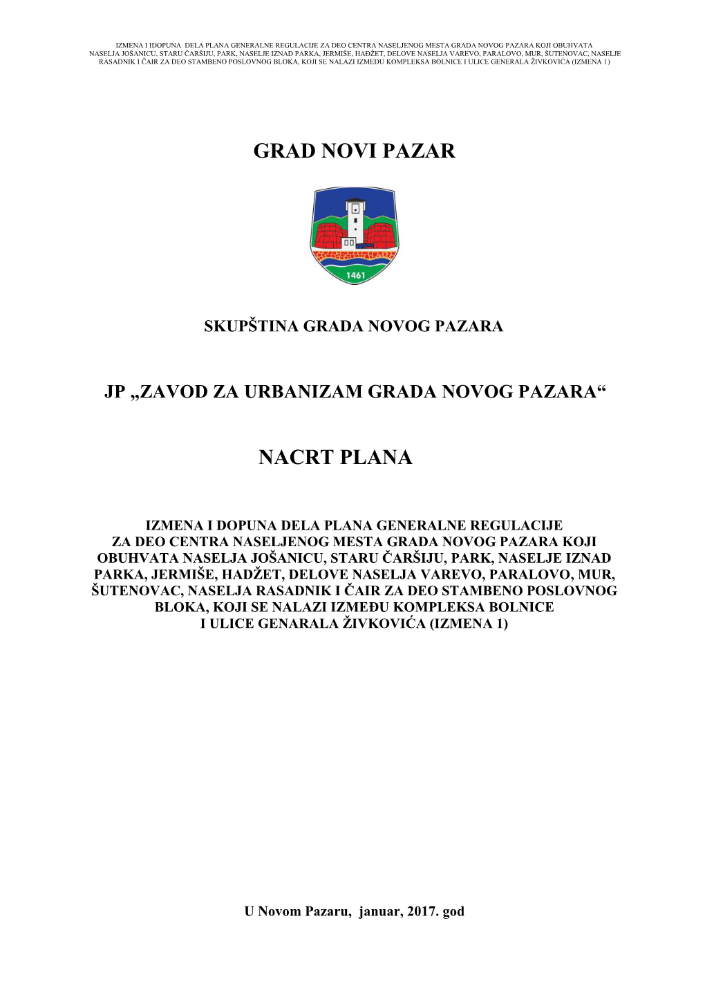 Grad Novi Pazar Nacrt Plana