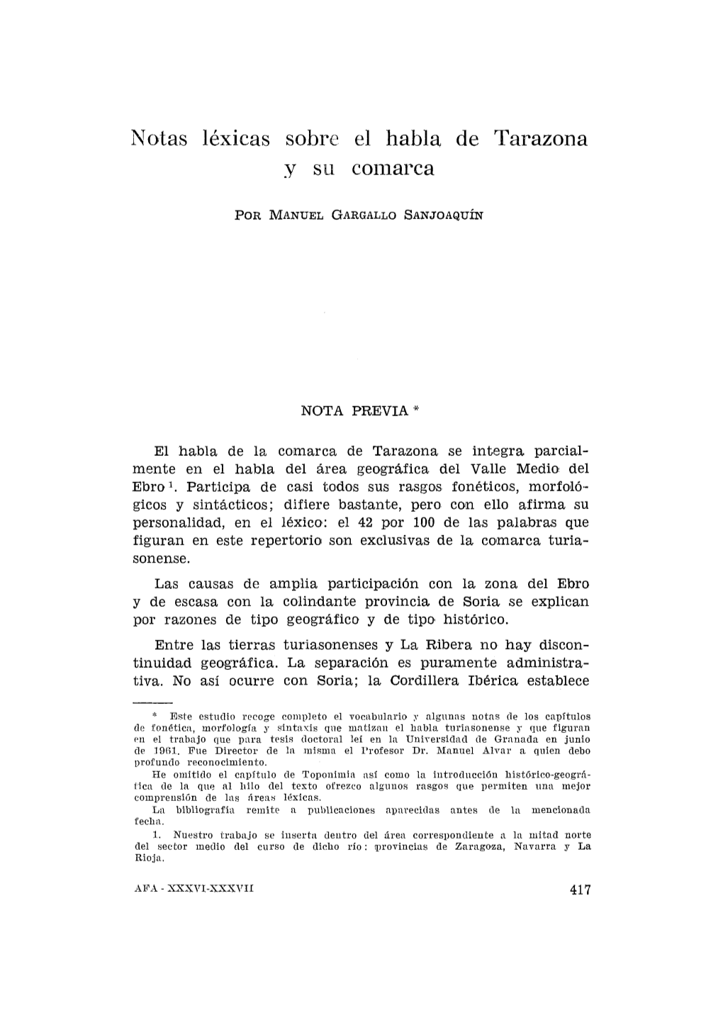 22. Notas Léxicas Sobre El Habla De Tarazona Y Su Comarca, Por Manuel Gargallo Sanjoaquín