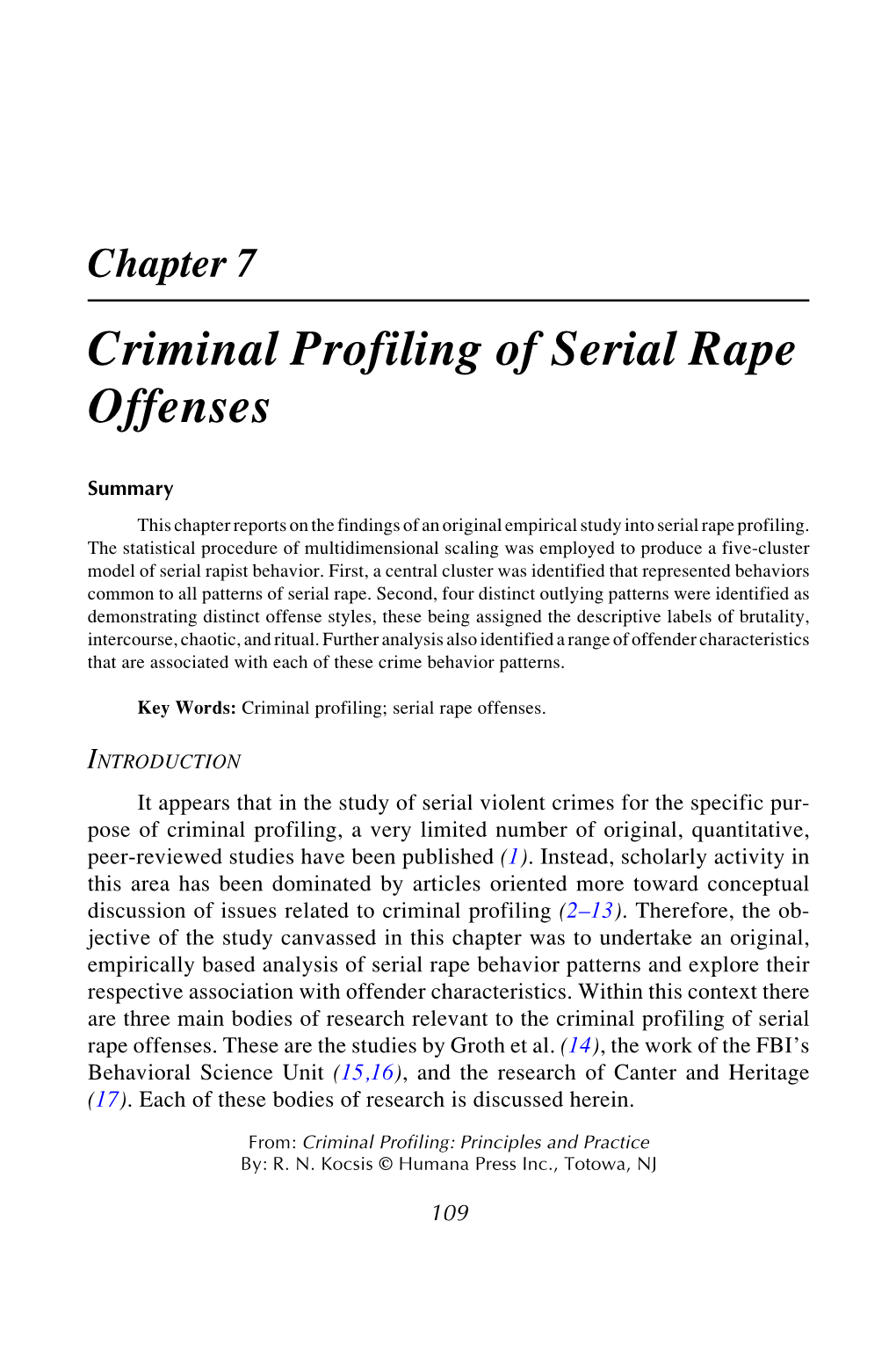 Chapter 7/Profiling Serial Rape 109