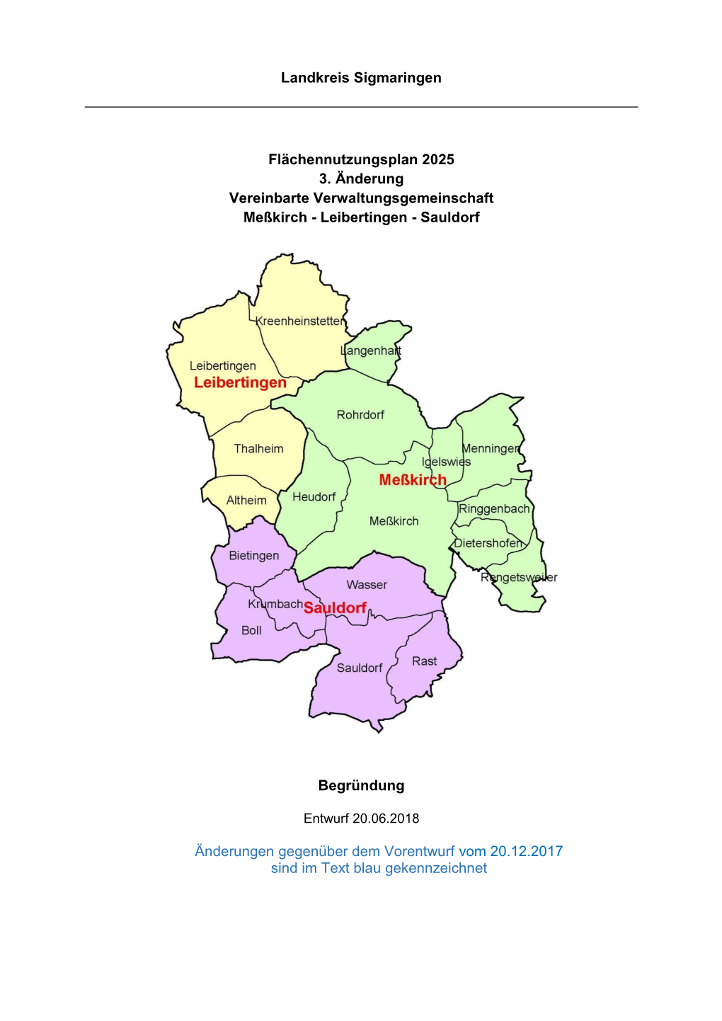 Landkreis Sigmaringen Flächennutzungsplan 2025 3. Änderung Vereinbarte Verwaltungsgemeinschaft Meßkirch