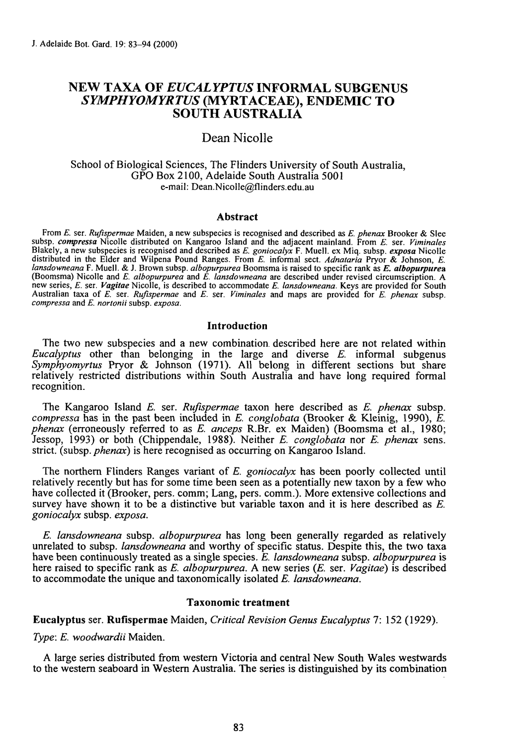 New Taxa of Eucalyptus Informal Subgenus South