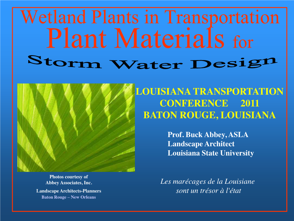 Wetland Plants in Transportation Plant Materials For