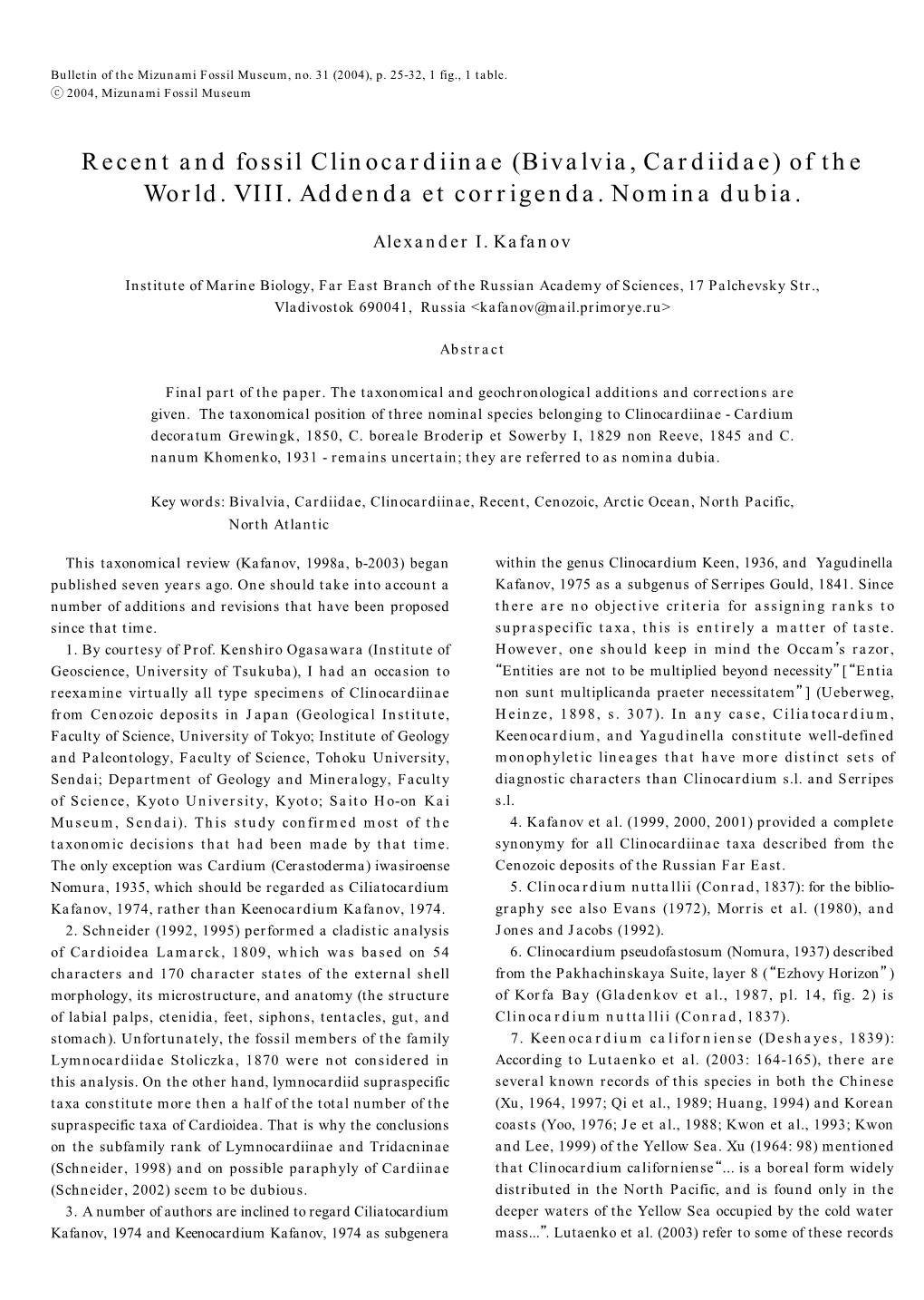 Recent and Fossil Clinocardiinae (Bivalvia, Cardiidae) of the World