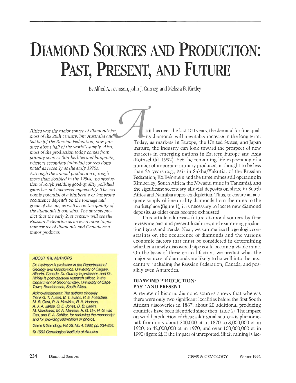 Diamond Sources and Production: Past, Present, and Future