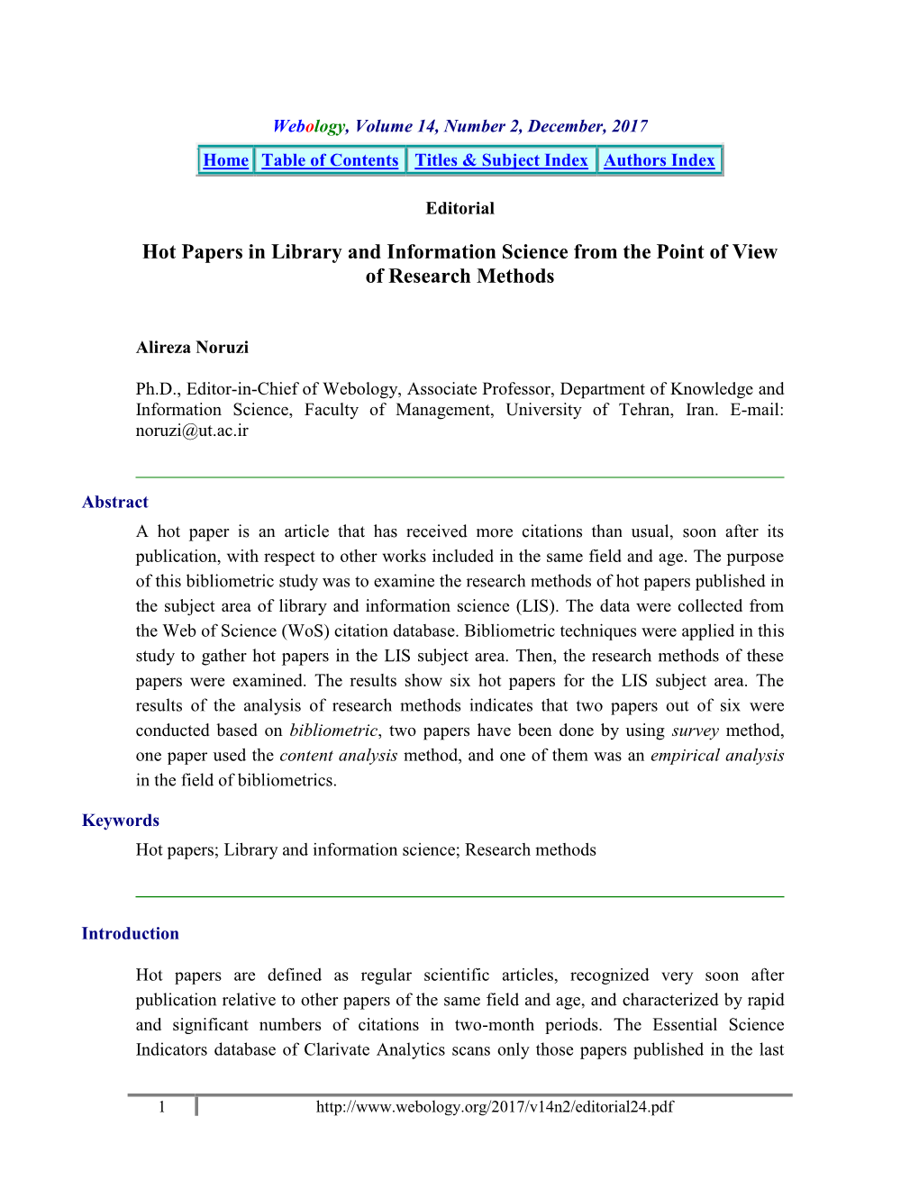 Hot Papers in Library and Information Science from the Point of View of Research Methods