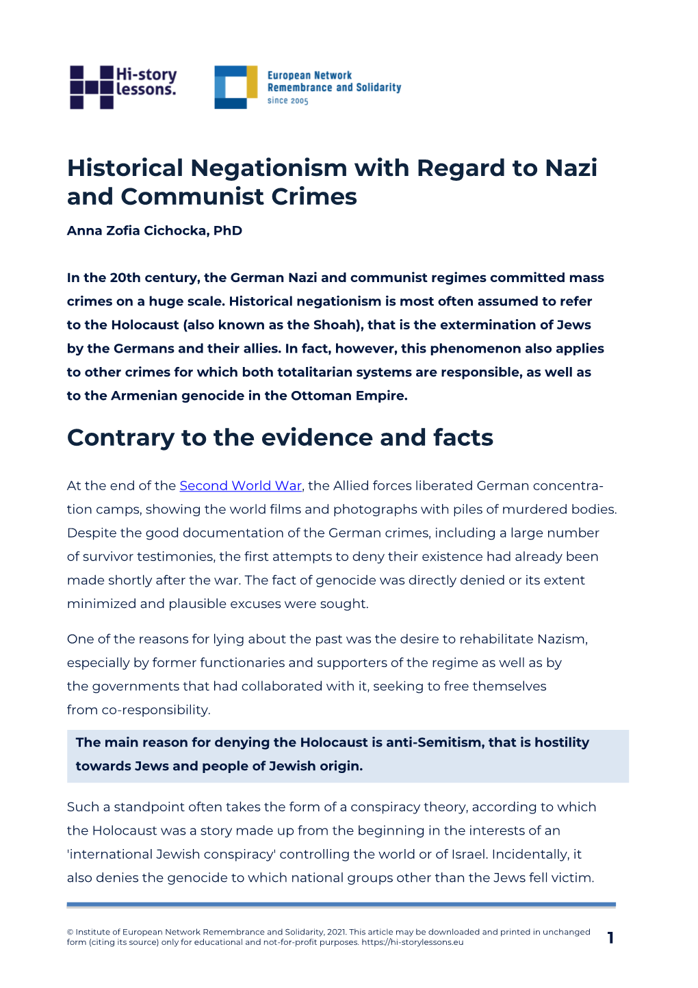 Historical Negationism with Regard to Nazi and Communist Crimes