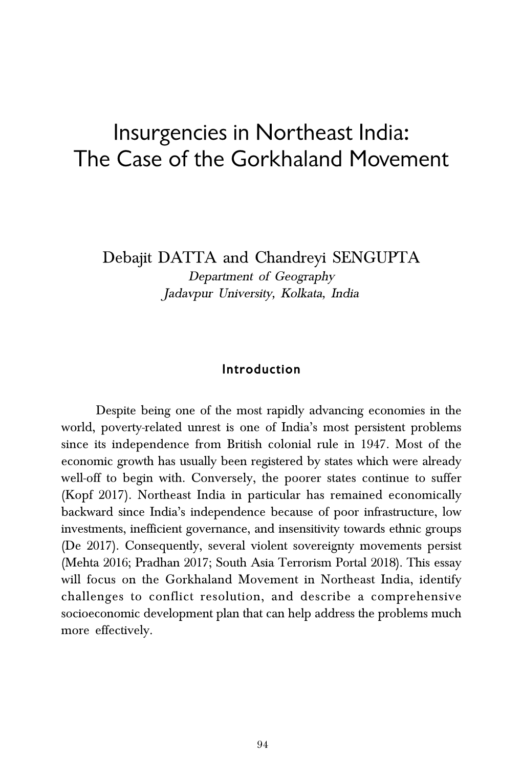 Insurgencies in Northeast India: the Case of the Gorkhaland Movement