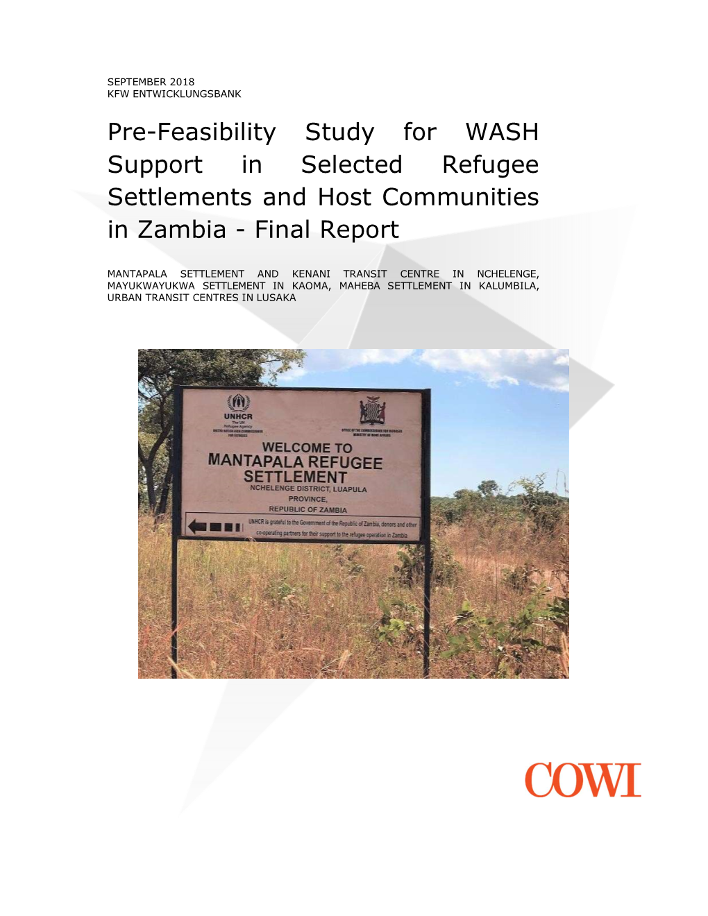 Pre-Feasibility Study for WASH Support in Selected Refugee Settlements and Host Communities in Zambia - Final Report