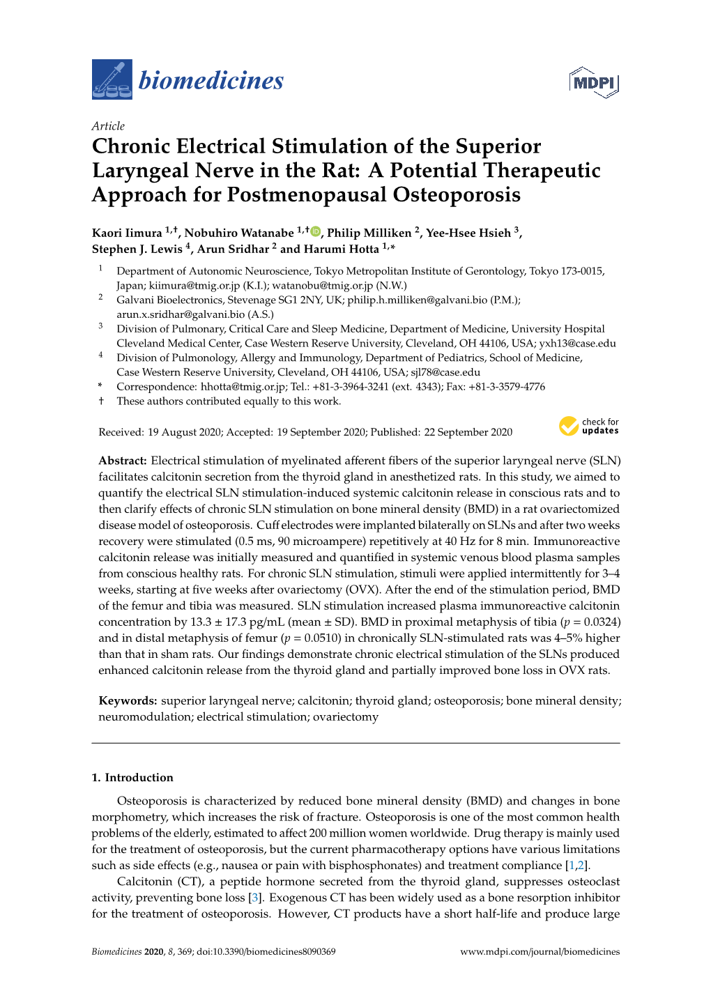 Chronic Electrical Stimulation of the Superior Laryngeal Nerve in the Rat: a Potential Therapeutic Approach for Postmenopausal Osteoporosis