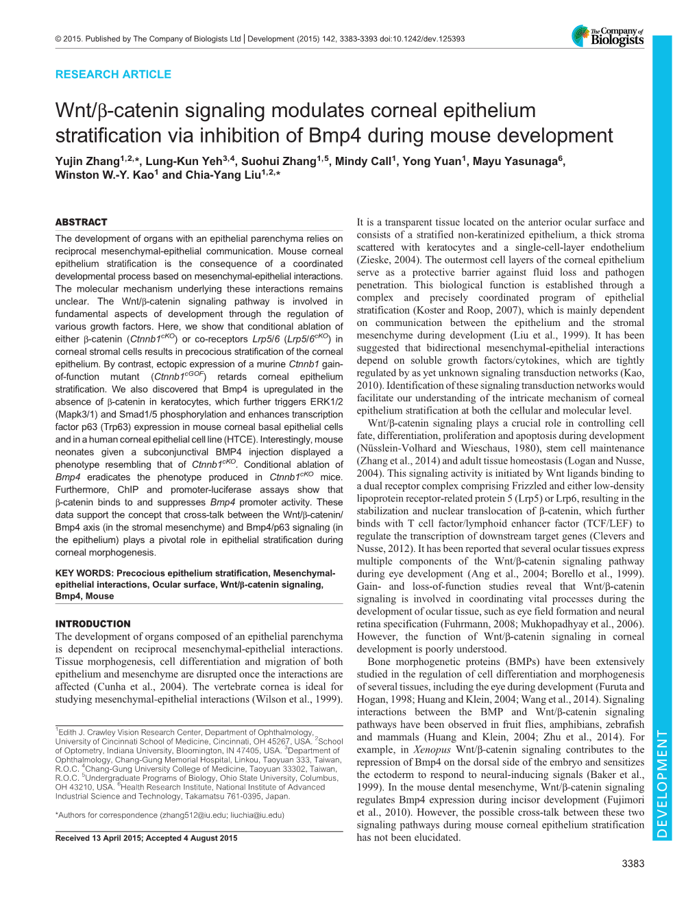 Wnt/Β-Catenin Signaling Modulates Corneal Epithelium Stratification Via