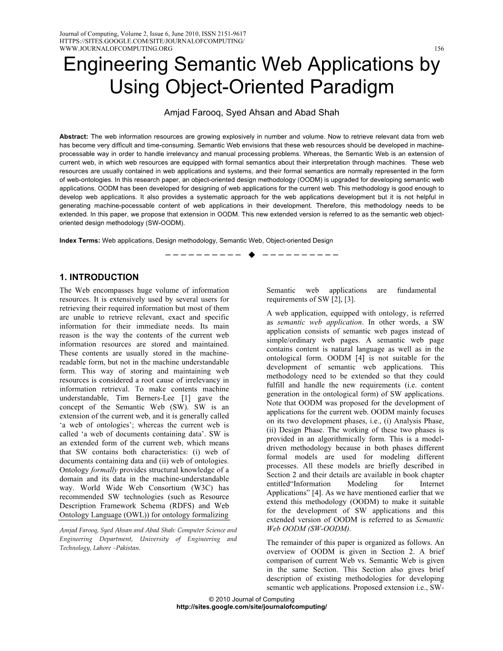 Engineering Semantic Web Applications by Using Object-Oriented Paradigm